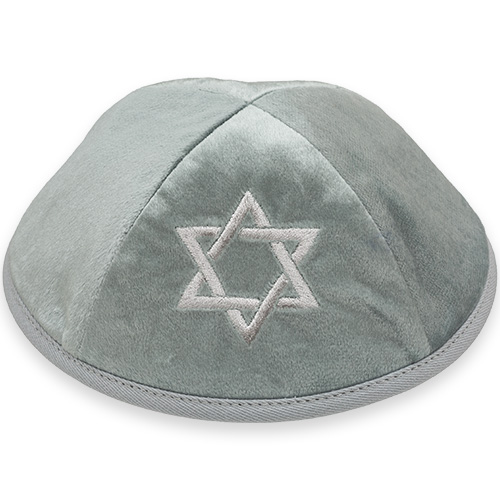 Velvet Kippah with Embroidery Size 4- Light Green