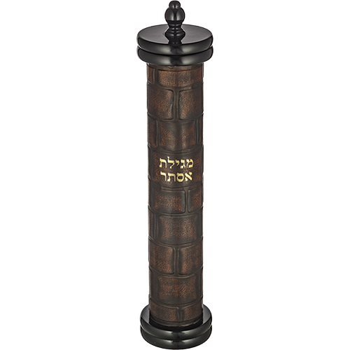 מגילת אסתר אשכנזי עץ + דמוי עור כותל עם פלקטה עבור קלף 39 ס״מ