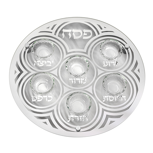 צלחת פסח מזכוכית וקריסטל מהודרת 40 ס״מ