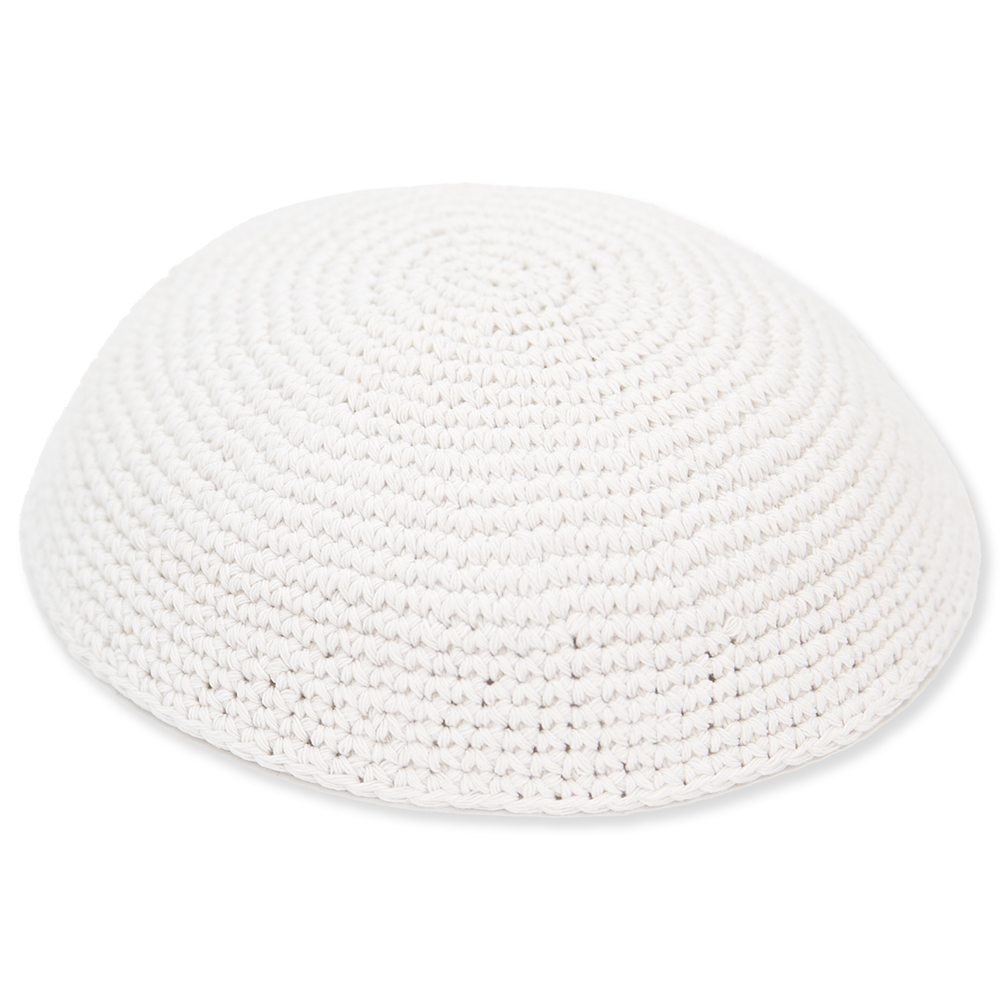 Knitted Kippah 15 cm- Plain White - 12 pcs
