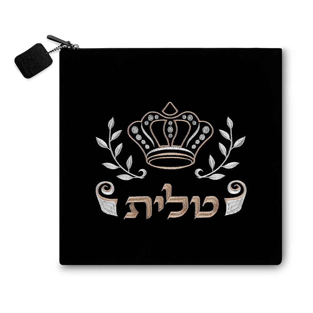 תיק טלית קטיפה שחור עם ריקמה 31.7×29.2 ס״מ