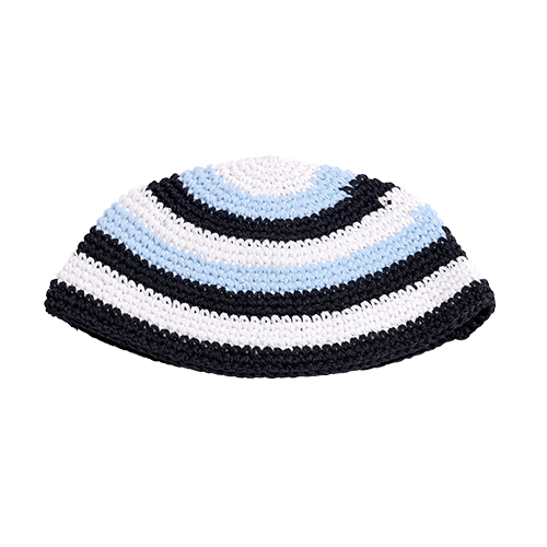 Frik Kippah 22 cm- Blue, Blue and Black Stripes - Light Blue, Brown