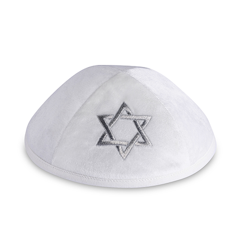 Velvet Kippah "Art-man" with Embroidery Size 4- White