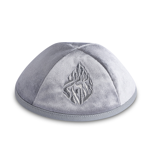 Velvet Kippah "Art-man" with Embroidery Size 3- Gray
