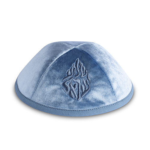 Velvet Kippah "Art-man" with Embroidery Size 3- Blue - Light Blue