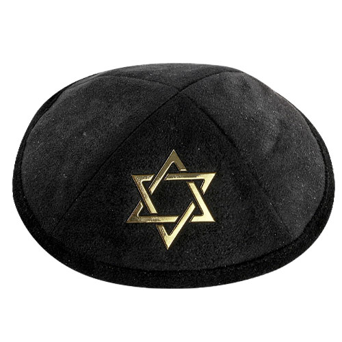 כיפה אולטרא סוויד שחור 19 ס״מ "מגן דויד" זהב ומ