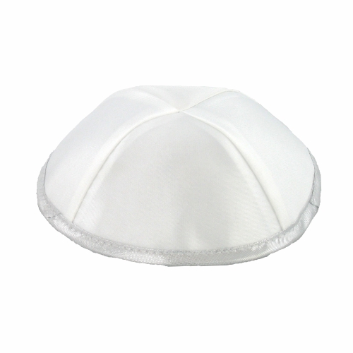 Satin Kippah 20 cm- White with Silver Line