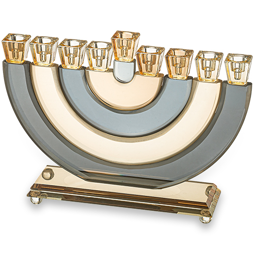 חנוכיה קריסטל גוף פסים חצי עיגול שחור זהב 21