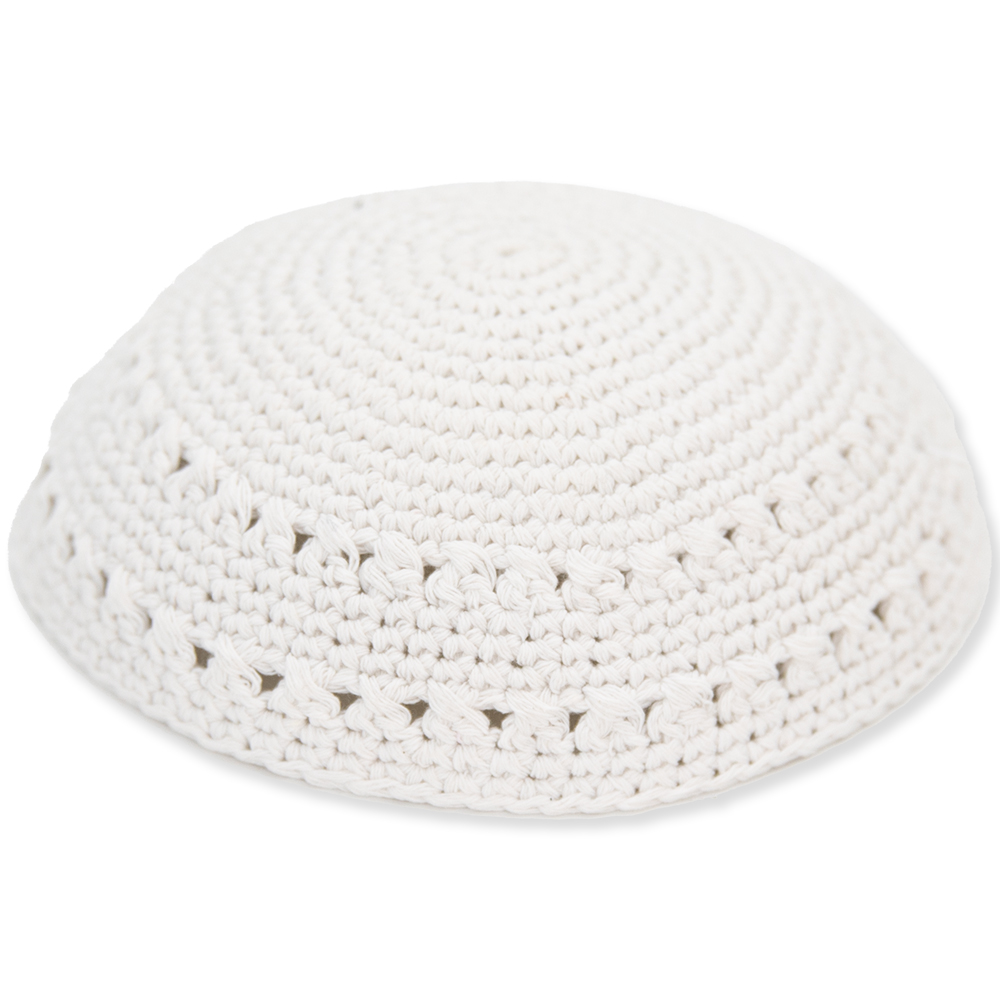 Knitted Kippah 19 cm- White with Holes - 12 pcs