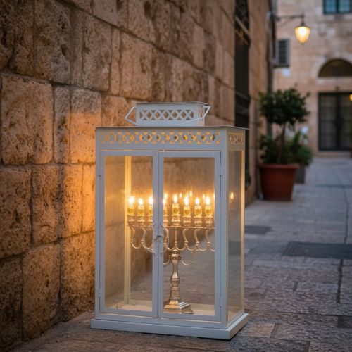 חנוכייה מהודרת "יהלום" צפוי כסף 36×35 ס״מ