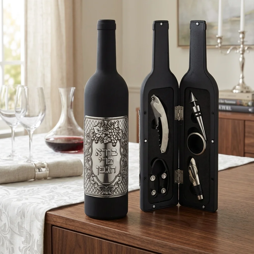 Set of Wine Accessories in a Bottle with Plaque 32 cm