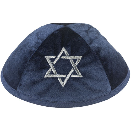 כיפה קטיפה "ארט-מן" עם ריקמה מגן דוד גודל 4 - כחול כהה