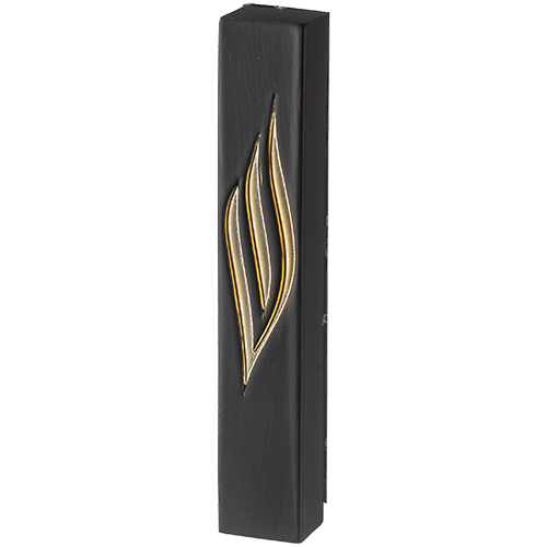 Black Polymer Mezuzah Golden Shin 15 cm - Glossy