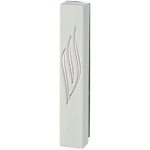 White Polymer Mezuzah Silver Shin 20 cm - Glossy
