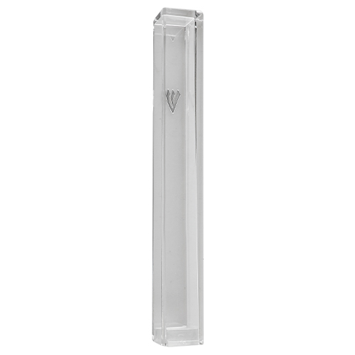 Clear Plastic Mezuzah with Rubber Cork 15 cm - Silver