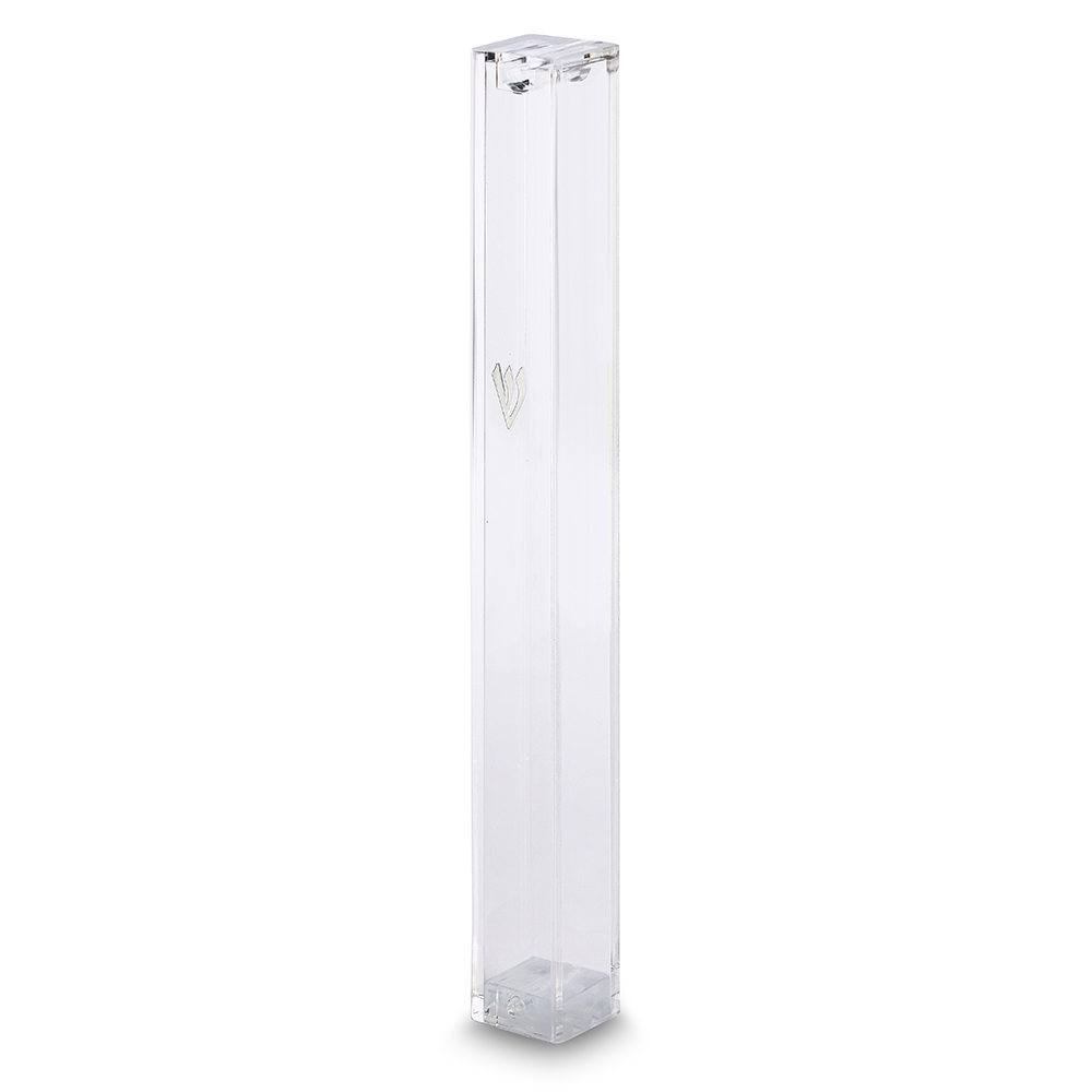 Clear Plastic Mezuzah with Rubber Cork 15 cm - Silver