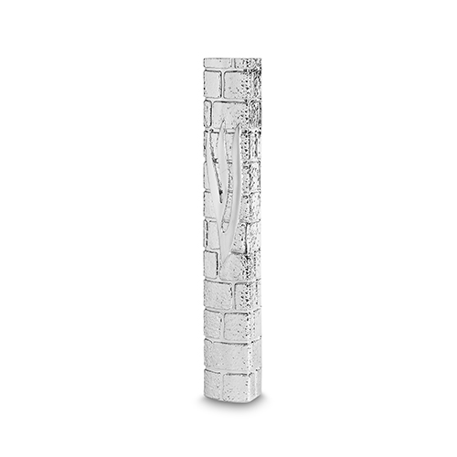 Plastic Mezuzah 3d Metal Painted with Rubber Cork 20 cm- "the Kotel" with the Letter Shin - Silver