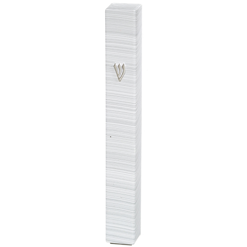 Plastic Mezuzah with Rubber Cork 12 cm 3d Metal Painted - Silver, White, Striped
