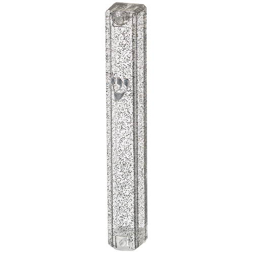 Plastic Mezuzah 10 cm Dotted Dark Slv with Rubber Cork and Letter Shin - Silver