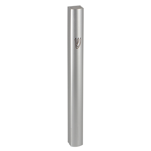 Aluminum Mezuzah 7cm- Matte Silver, Printed "Shin"