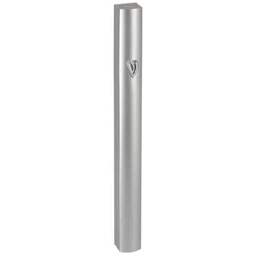 Aluminum Mezuzah 15cm - Special Profile, Matte Silver with Metal "Shin"