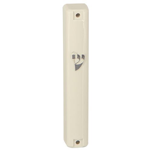 Plastic Mezuzah with Rubber Cork 12 cm- Beige - Silver