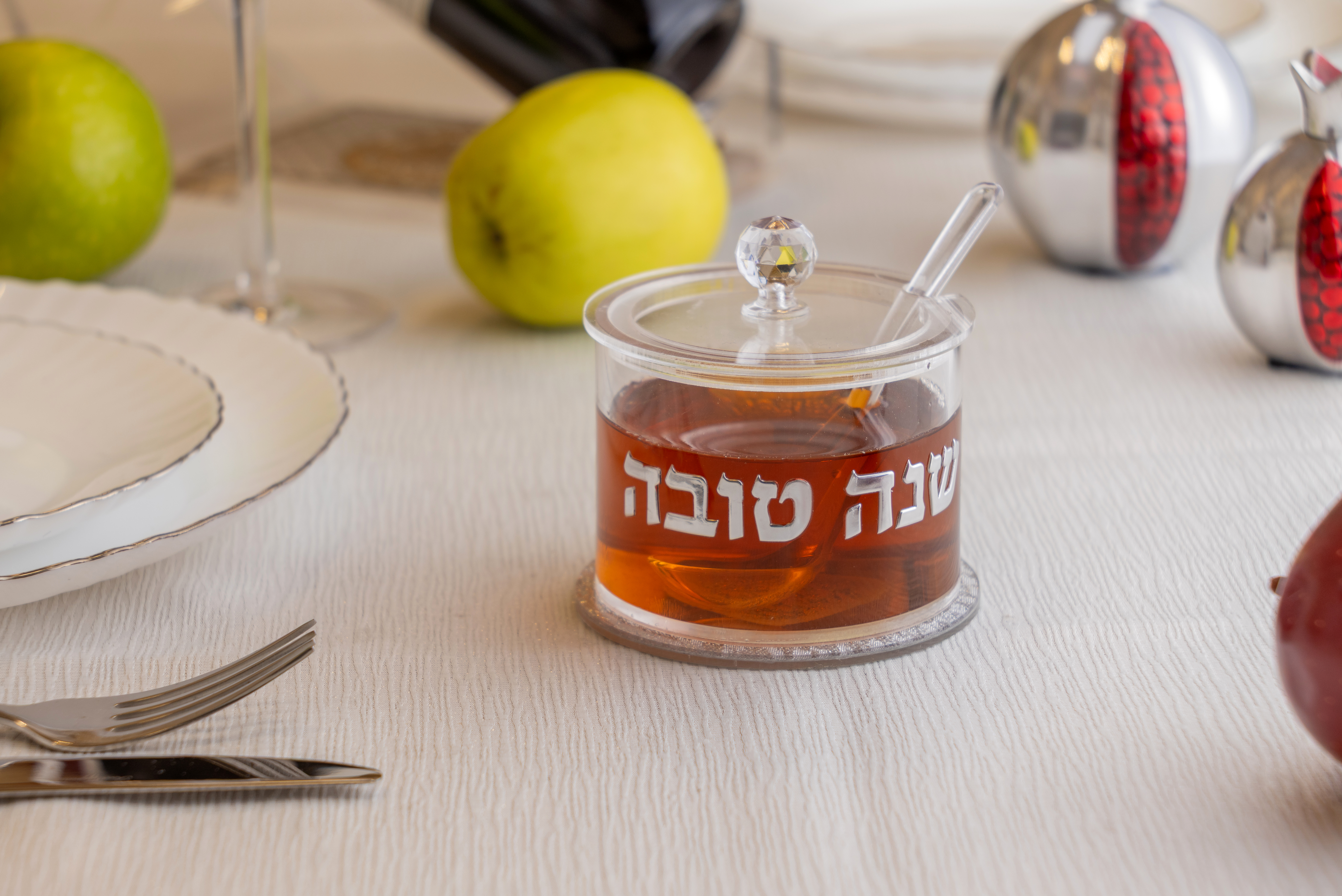 Lucite Honey Dish, 8.5 cm - Silver