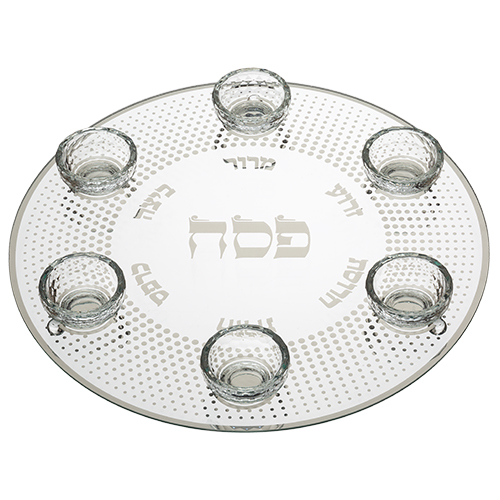 צלחת פסח מזכוכית וקריסטל מהודרת 40 ס״מ