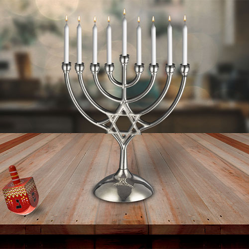Metal Menorah 18*16 Cm-magen David - Gold