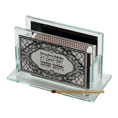 Glass Matches Holder with Plaque "Candle Lighting" 12.5*8 cm