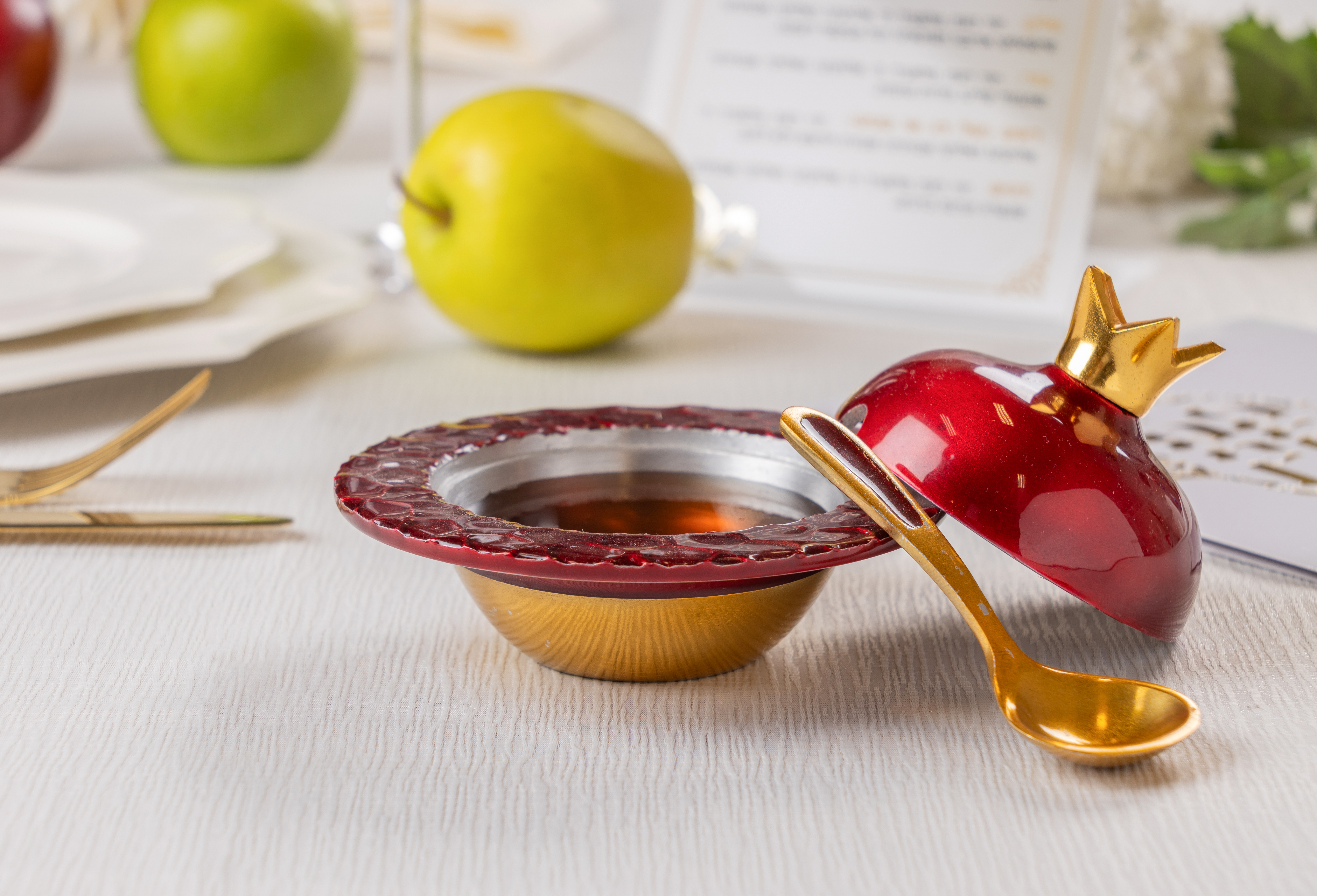 Aluminum Honey Dish "Pomegranate", with Spoon 8x12 cm