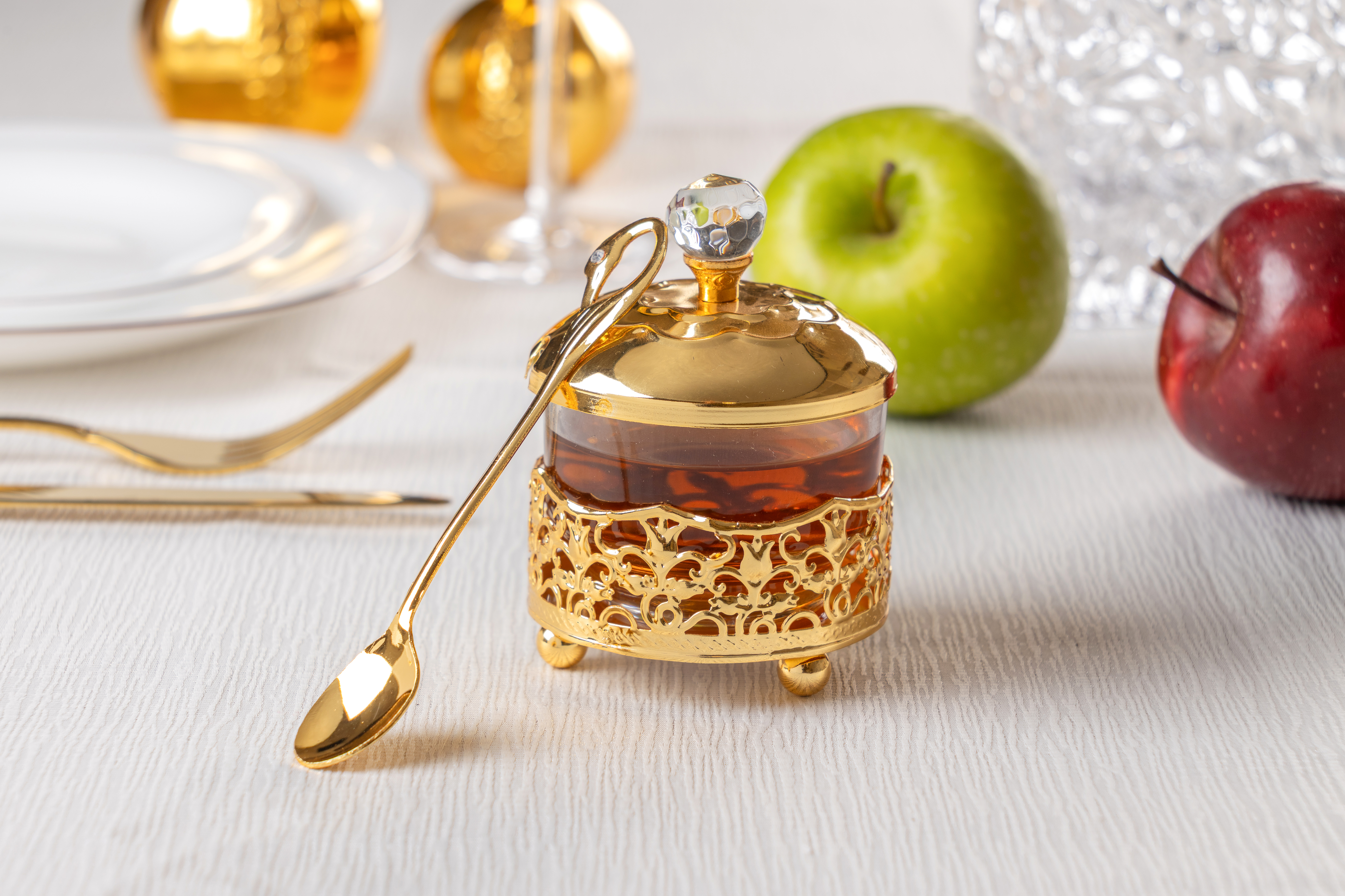 Golden Filigree Honey Dish, 10cm