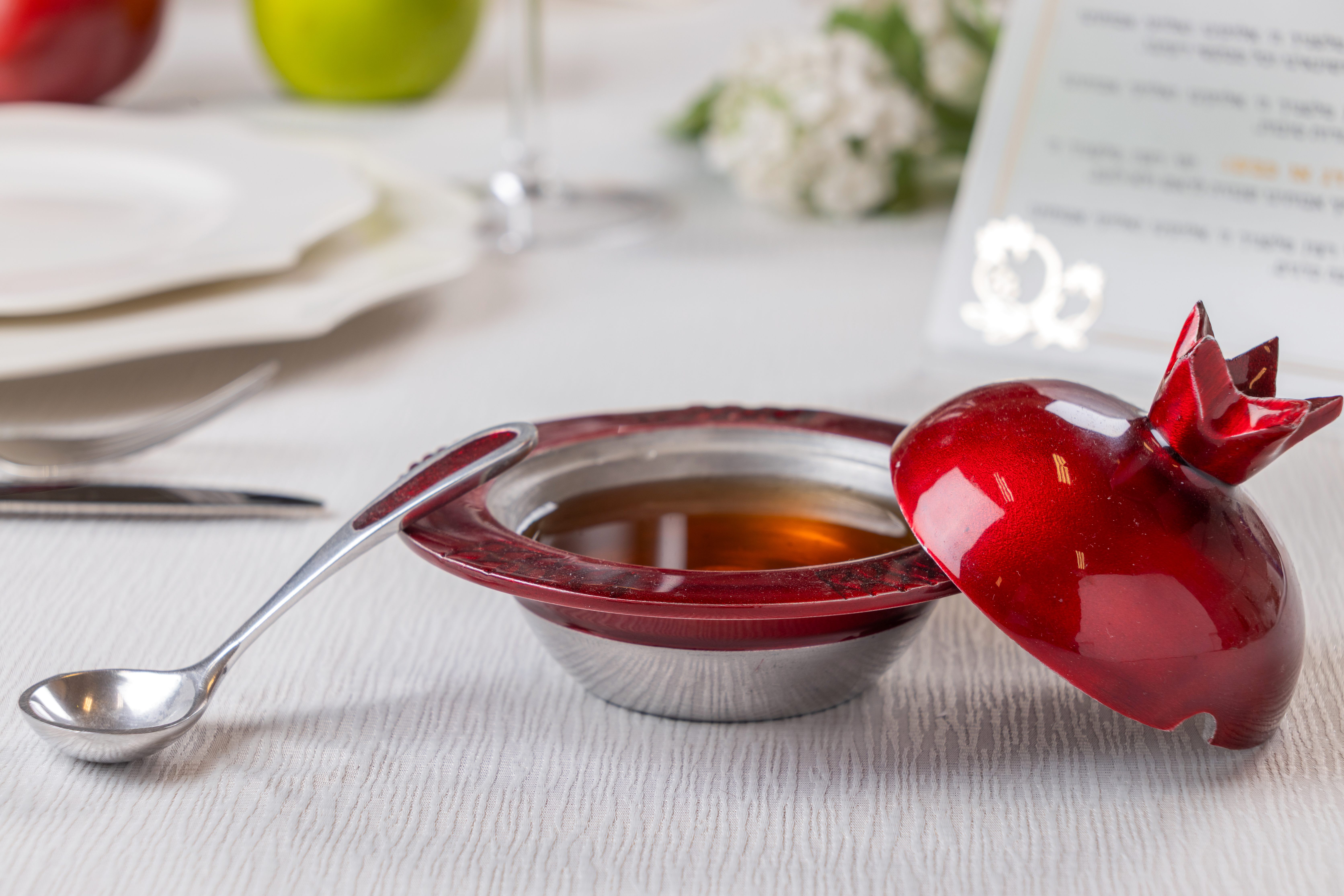 Aluminum Honey Dish Pomegranate, with Spoon 8x12cm