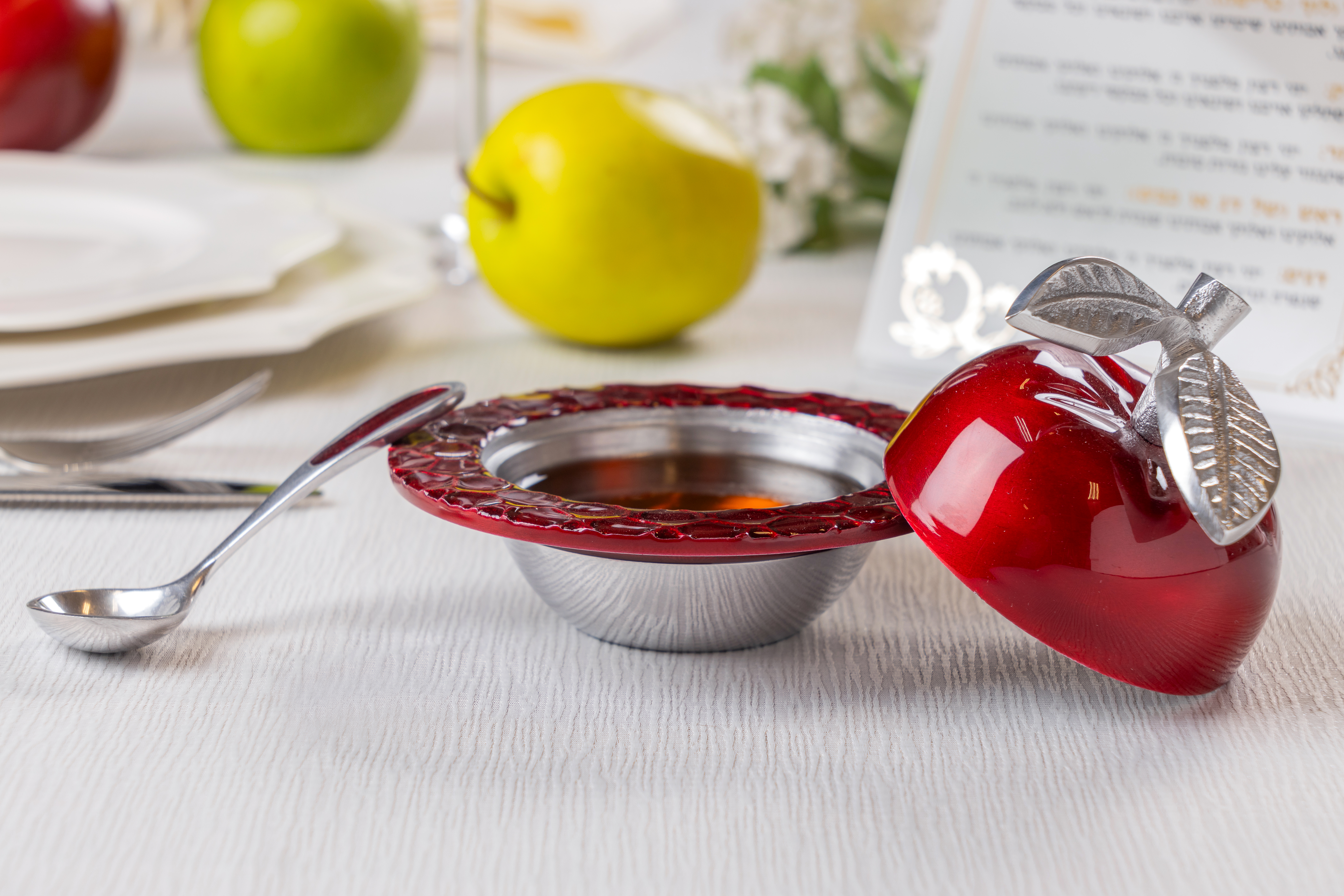 Aluminum Apple Honey Dish with Spoon 9x12 cm