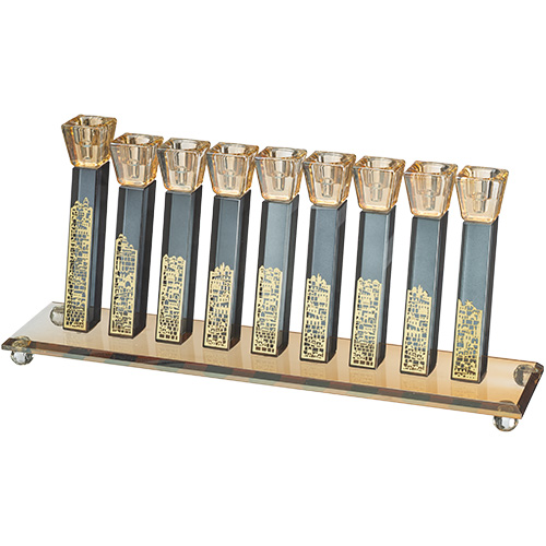 Elegant Crystal Menorah 15*36 cm - Gold, Black