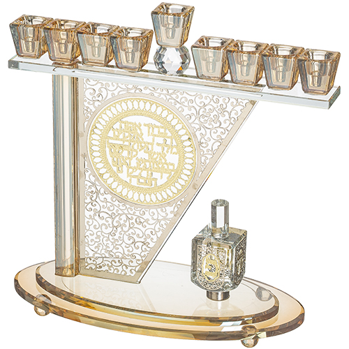 Crystal Menorah 28*27 cm with Metal Plaque and Stones