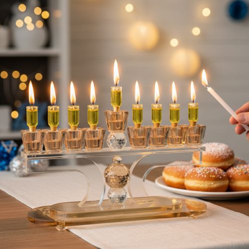 Elegant Crystal Menorah 13cm