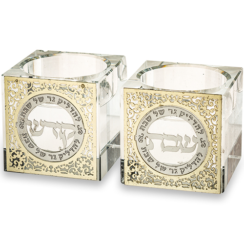 Crystal Candlesticks 5 cm with Metal Plaque