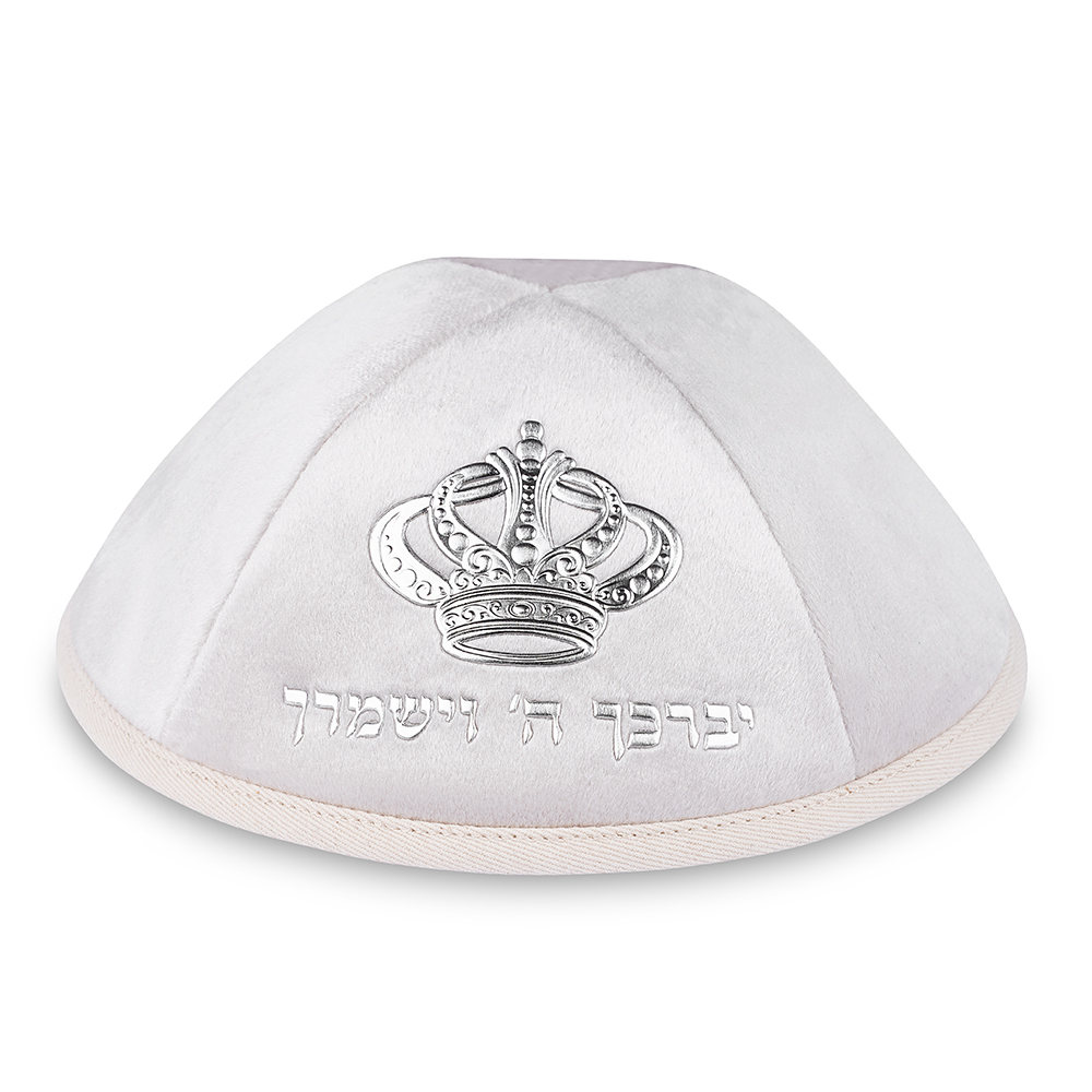 כיפה קטיפה "ארט-מן" עם אותיות בולטות זהב "יברכך" גודל 4 - פנינה