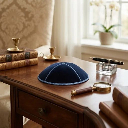 Leather Kippah "Artman" 14 cm- Blue