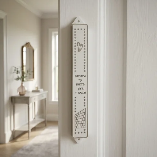 Plastic Mezuzah 15cm-white and Silver
