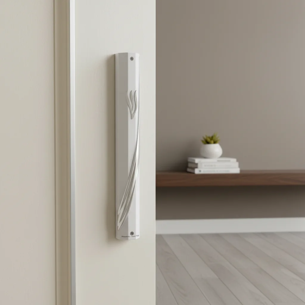 Plastic White Mezuzah with Rubber Cork 12 cm - Silver