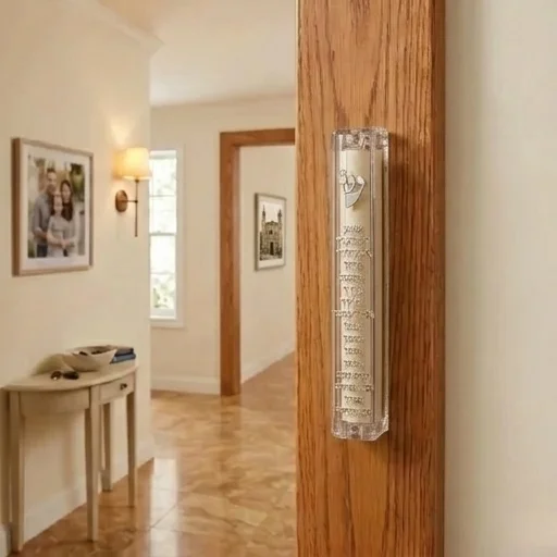 Plastic Clear Mezuzah with Rubber Cork 12 cm - "Shema Yisrael" with Silver Shin