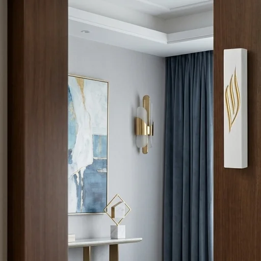 White Polymer Mezuzah Golden Shin 20 cm - Glossy