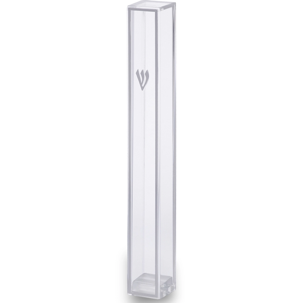 Clear Plastic Mezuzah with Rubber Cork 15 cm - Silver