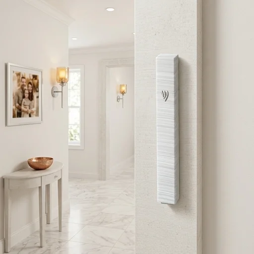 Plastic Mezuzah with Rubber Cork 12 cm 3d Metal Painted - Silver, White, Striped