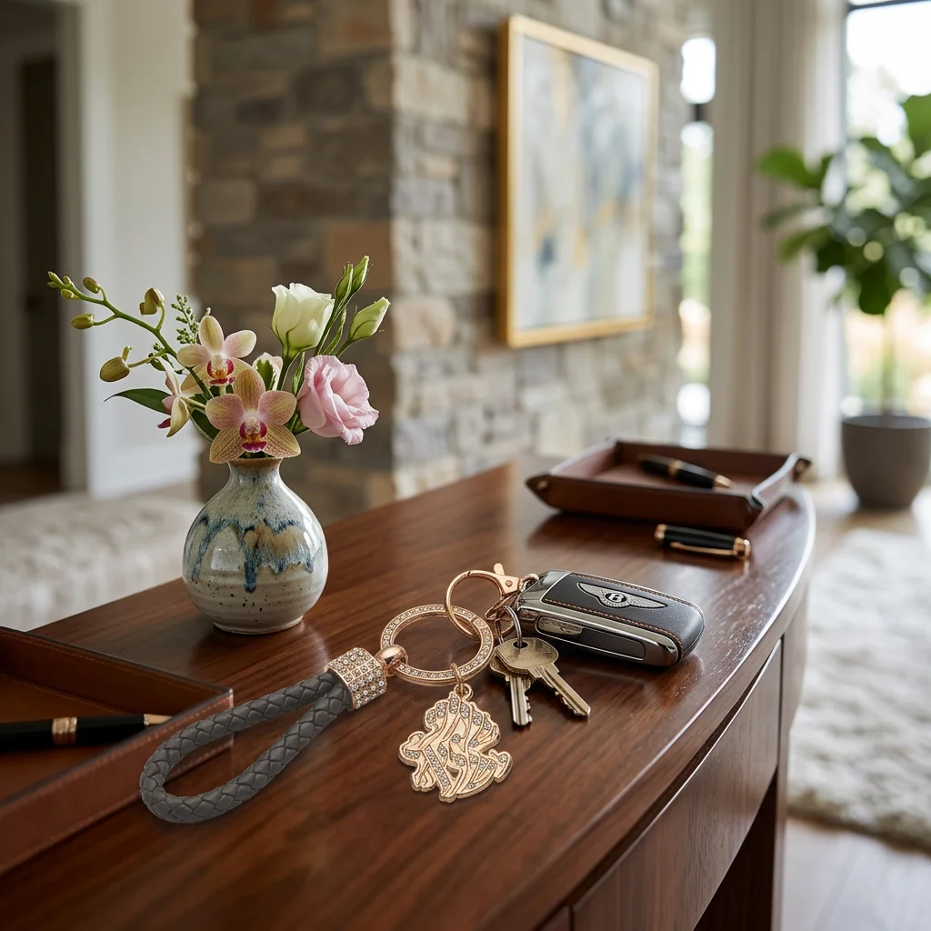 Metel Magen Keyholder with Stone Inlay - Gold