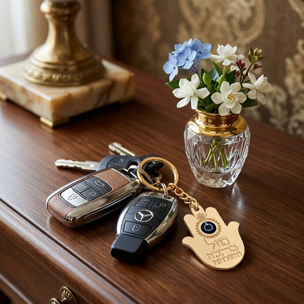 Metal Keyholder Hamsa "Mazal" 5.5 cm - Nickel