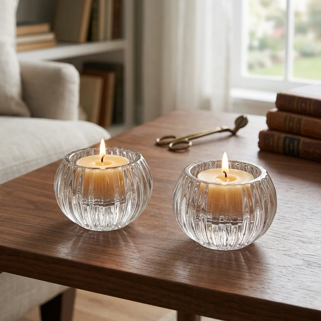 Pair of Glass Candlesticks - 5 cm