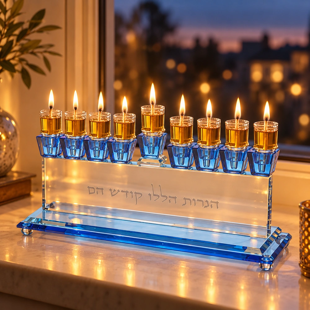 Elegant Crystal Menorah 13cm